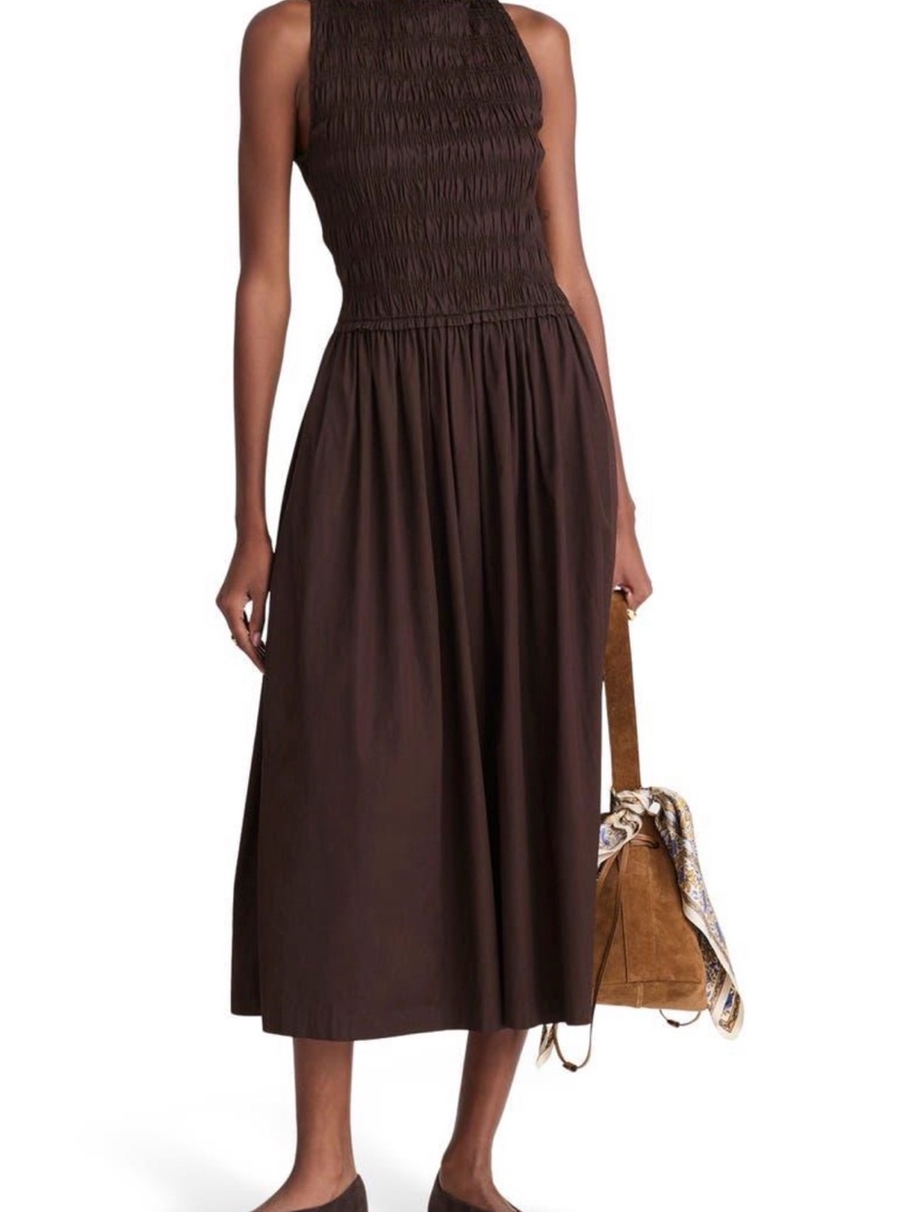 Madewell - The Melody Smocked Midi Dress (Brown)